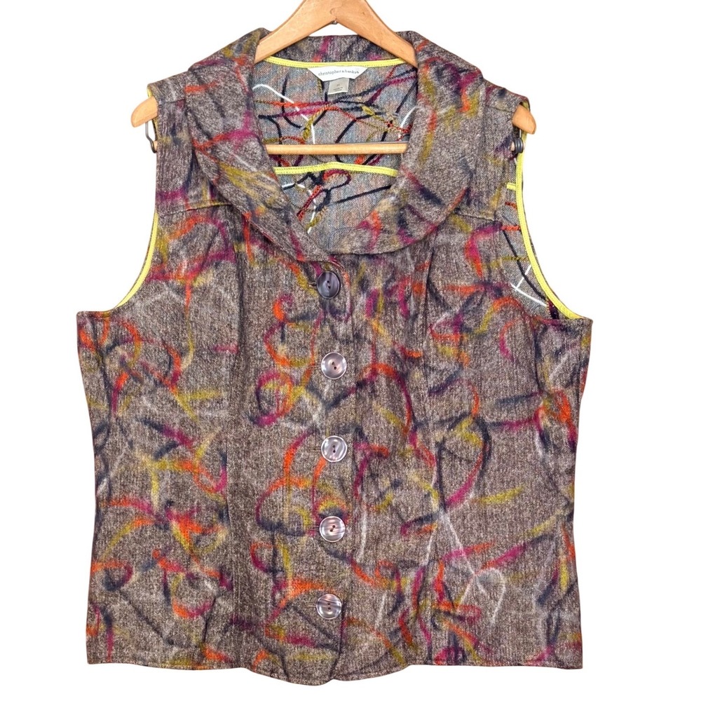 Christopher and Banks Womens XL Vest Funnel Neck‎ Abstract Funky Artsy Neon